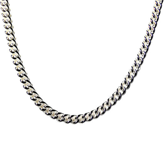 Zuveron City curb chain necklace in polished 925 sterling silver on a white background