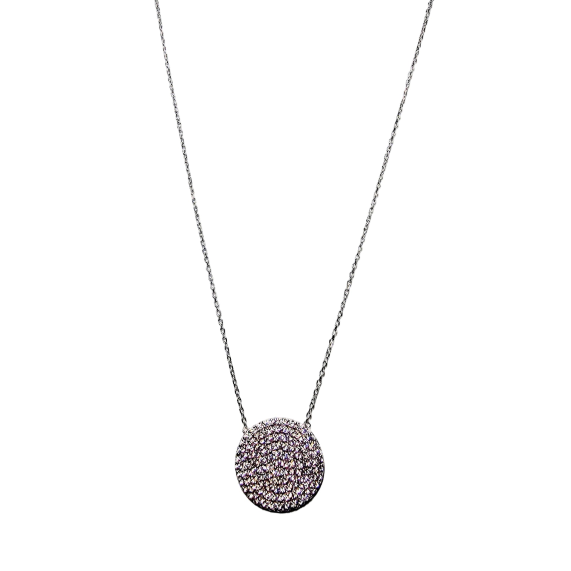 Luna pavé circle pendant necklace in sterling silver with cubic zirconia on a delicate chain